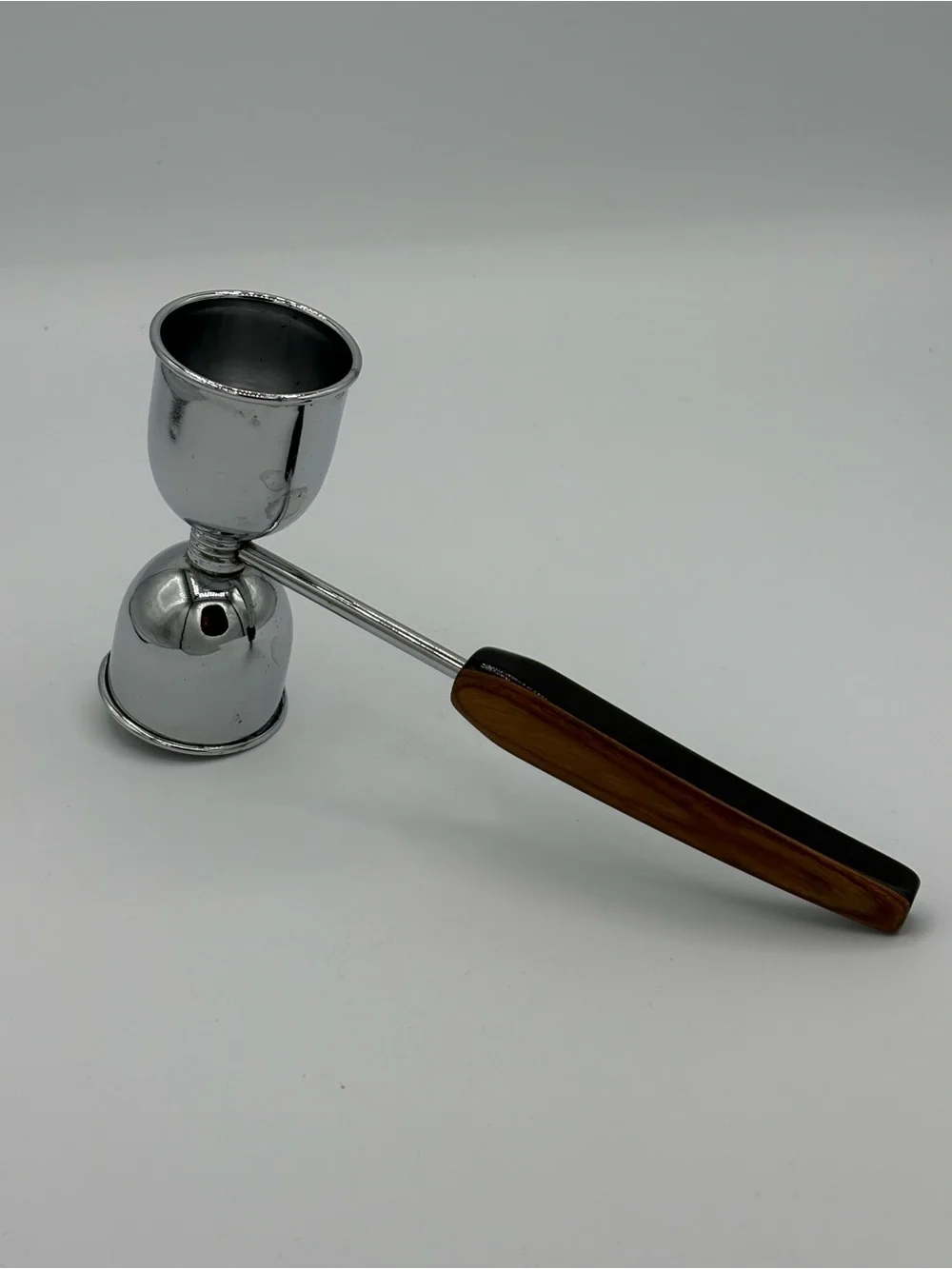 Vintage Barware Double Cocktail Jigger Wood Handle Chrome Mid Century